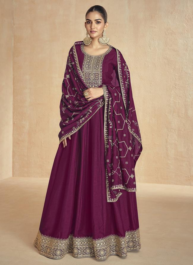 Premium Silk Burgundy Ceremonial Wear Zari Work Readymade Anarkali Suit